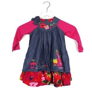 Catimini 2 Blue Floral Pink Red Smock Dress